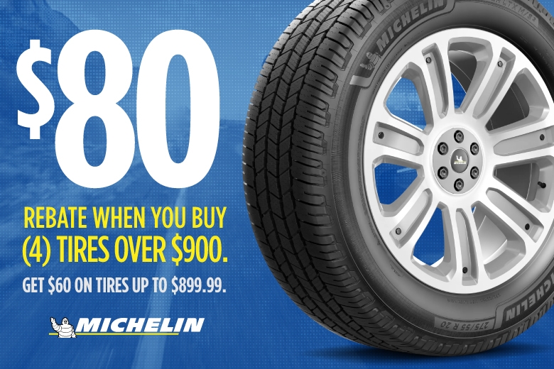 $60 rebate on tires up to $899.99, $80 rebate on tires over $900 (5/23 - 6/30)