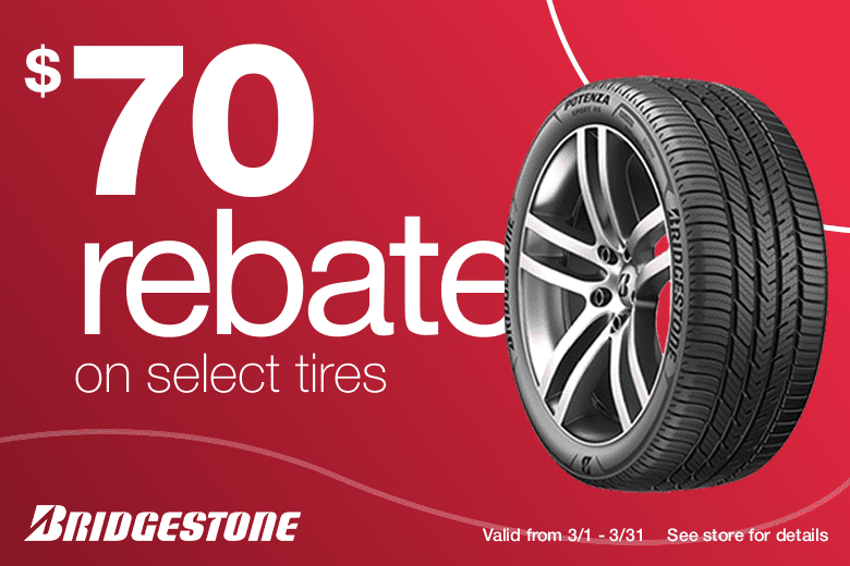 $70 Rebate on select Bridgestone Tires