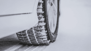 Close up view of a Blizzak winter tire