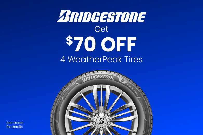 Get $70 OFF 4 WeatherPeak Bridgestone Tires
