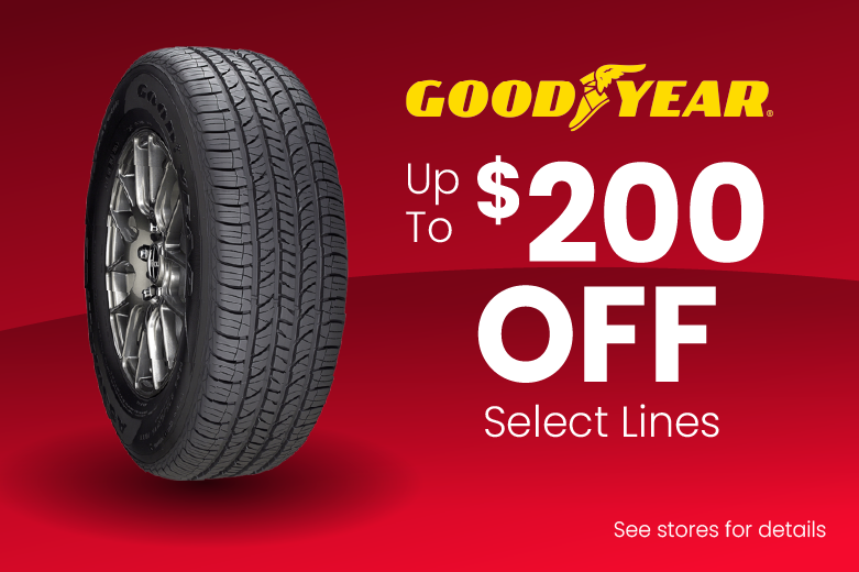 Get up to $200 off select Goodyear tires